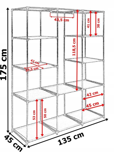 SZAFA TEKSTYLNA Z 10 PÓŁKAMI MIRA MAXI - CIEMNY BRĄZ
