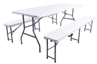 ZESTAW CATERINGOWY FETA WHITE STÓŁ + 2 ŁAWKI