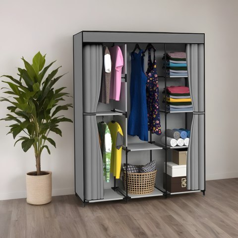 GARDEROBA Z 8 PÓŁKAMI CELINA ANTRACYT Z KURTYNĄ