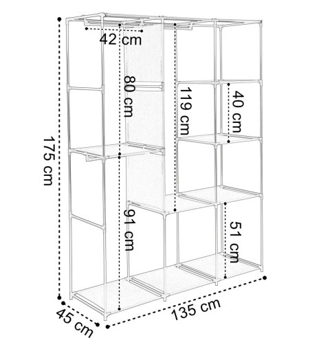 GARDEROBA Z 8 PÓŁKAMI CELINA ANTRACYT Z KURTYNĄ