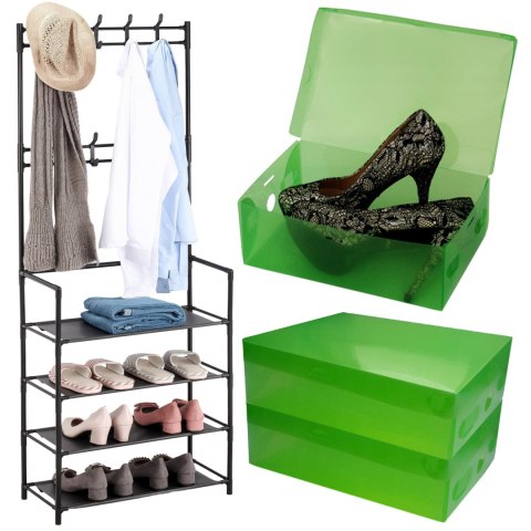 ZESTAW WIESZAK HANI CZARNY + 3 PUDEŁKA NA BUTY ZIELONE