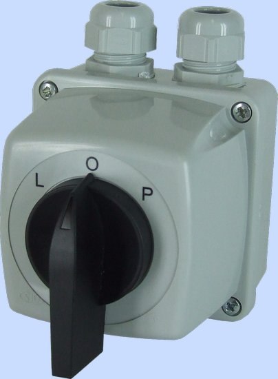 ŁĄCZNIK KRZYWKOWY L-0-P 3P IP44 ŁUK E25-43 W OBUDOWIE ŁĄCZNIK KRZYWKOWY L-0-P 3P IP44 ŁUK E25-43 W OBUDOWIE