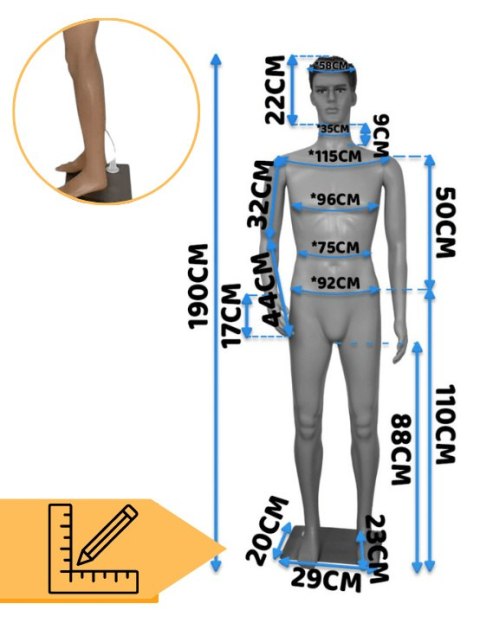 Manekin męski 190 cm pełnopostaciowy realistyczny lekki demontowalny Manekin męski 190 cm pełnopostaciowy realistyczny lekki demontowalny