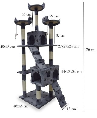 DRAPAK DLA KOTA DUŻY 170cm WYSOKI LEGOWISKO DOMEK SŁUPEK DRZEWKO SZARY