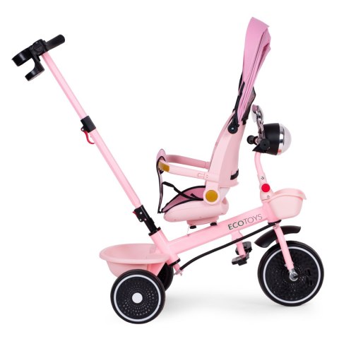 Rowerek trójkołowy dla dzieci spacerówka obracane siedzisko pchacz różowy ECOTOYS