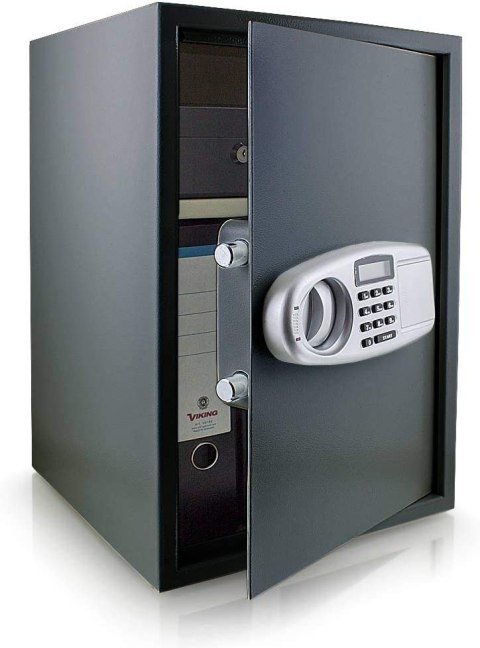 Sejf elektroniczny grafitowy solidny zamek montaż regulowana półka Czarny