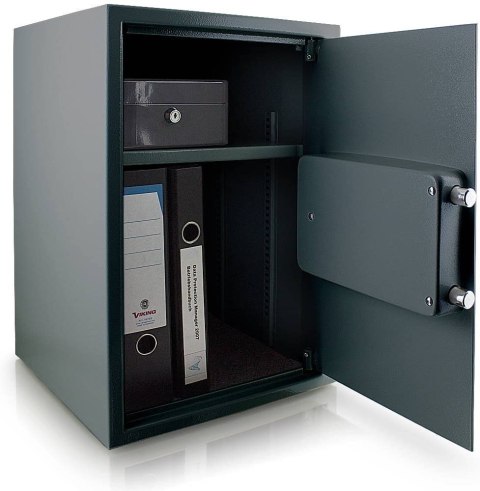 Sejf elektroniczny grafitowy solidny zamek montaż regulowana półka Czarny