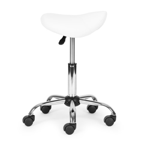 Stołek obrotowy siodło taboret kosmetyczny medyczny fotel regulowany biały ModernHome