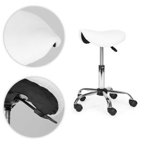Stołek obrotowy siodło taboret kosmetyczny medyczny fotel regulowany biały ModernHome