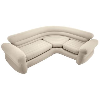 Dmuchana kanapa narożna sofa czteroosobowa 257x203x76 cm beżowa INTEX 68575