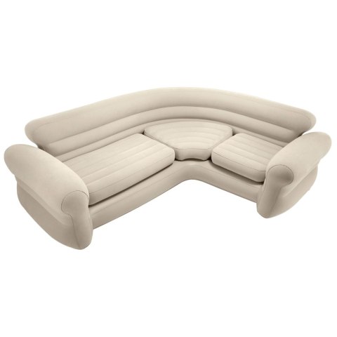 Dmuchana kanapa narożna sofa czteroosobowa 257x203x76 cm beżowa INTEX 68575