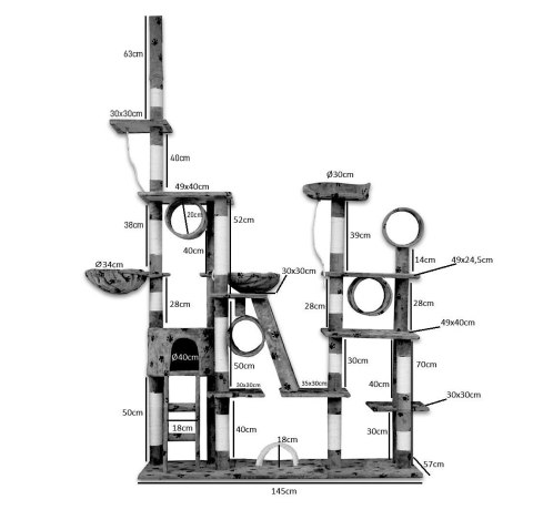 DRAPAK DLA KOTA XXL DUŻY 255cm WIEŻA HAMAK TUBA DOMEK LEGOWISKO JASNY SZARY