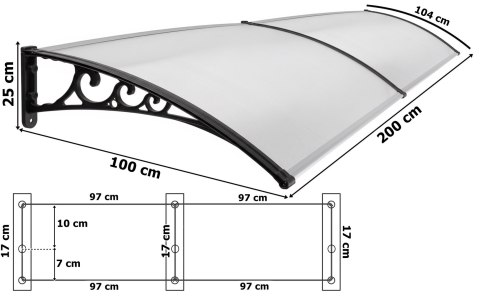 Daszek plastikowy Dako Duo 100x200cm czarny
