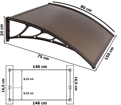 Daszek plastikowy Eko 80x150cm - brązowy