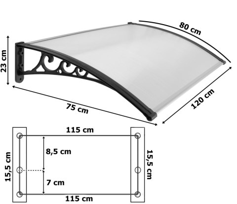 Daszek plastikowy Sano 80x120cm czarny