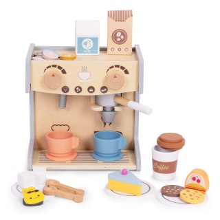Drewniany ekspres do kawy dla dzieci 2w1 sklepik zestaw baristy 26 akcesoriów ECOTOYS