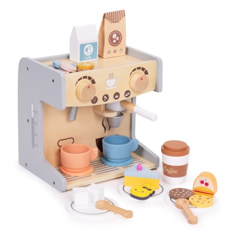 Drewniany ekspres do kawy dla dzieci 2w1 sklepik zestaw baristy 26 akcesoriów ECOTOYS