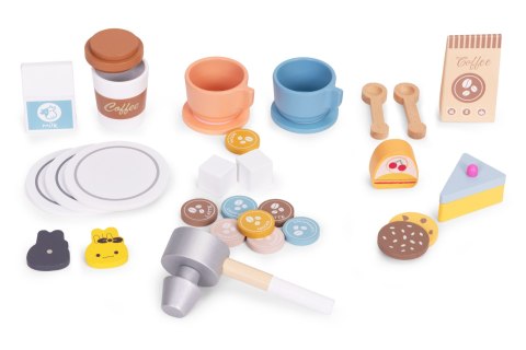 Drewniany ekspres do kawy dla dzieci 2w1 sklepik zestaw baristy 26 akcesoriów ECOTOYS