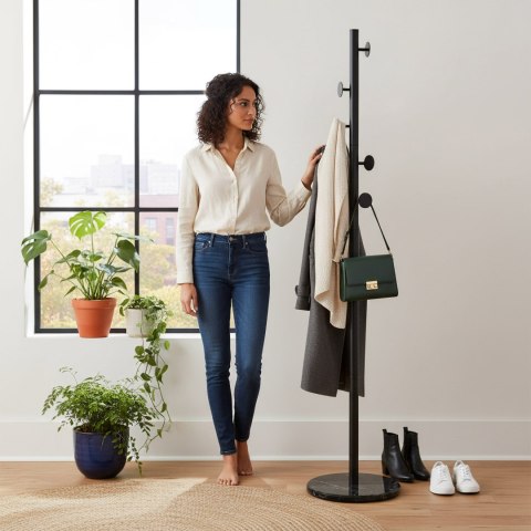 Wieszak stojący metalowy czarny DAKAR marmur