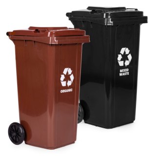 Zestaw 2 koszy na śmieci pojemniki 2x120L czarny brązowy odpady zmieszane BIO gumowe koła