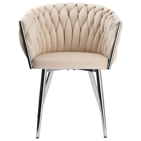 KRZESŁO WELUROWE PLECIONE COFTON CHROM VELVET BEŻOWY