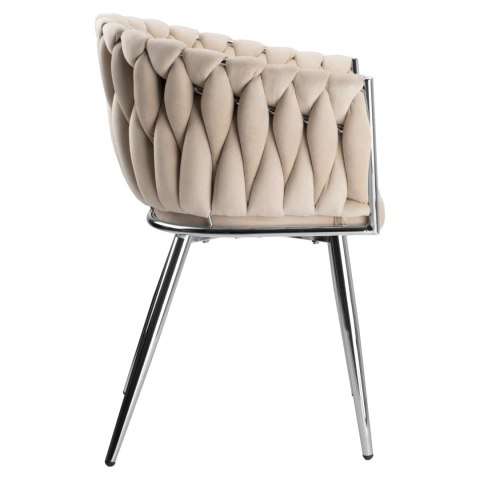 KRZESŁO WELUROWE PLECIONE COFTON CHROM VELVET BEŻOWY