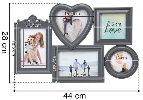 RAMKA NA ZDJĘCIA CORAZON 5 ZDJĘĆ SZARA