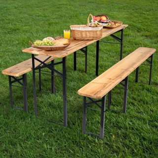 ZESTAW STALOWO-DREWNIANY FESTA: STÓŁ + 2 ŁAWKI