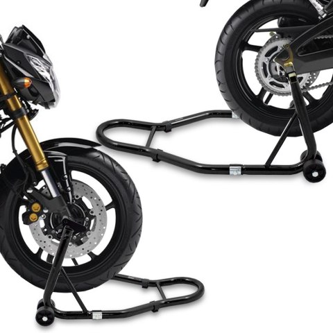 Zestaw stojak motocyklowy przód tył stalowy stabilny regulowany 250 kg