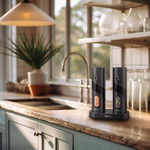 Elektryczny młynek do soli i pieprzu akumulatorowy USB zestaw 2 sztuki regulacja mielenia podświetlenie