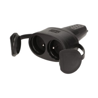 GNIAZDO PODWÓJNE GUMOWE, IP44 Z UZIEMIENIEM CZARNY