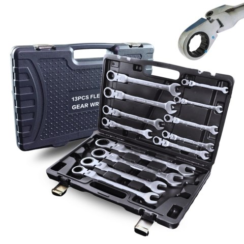 Zestaw Kluczy Oczkowych z Grzechotką 13 el Elastycznych 8-32mm Stal Walizka
