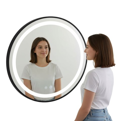 Lustro łazienkowe LED okrągłe ścienne 80 cm 3 barwy włącznik dotykowy regulacja jasności ModernHome