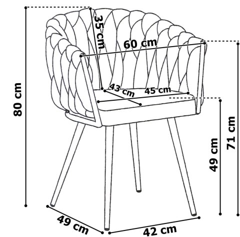 KRZESŁO WELUROWE PLECIONE COFTON BLACK VELVET GRAFITOWY