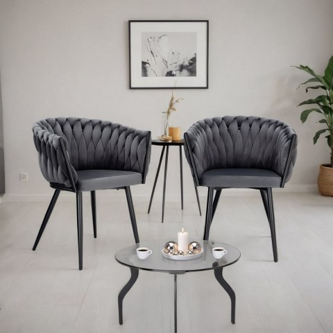 KRZESŁO WELUROWE PLECIONE COFTON BLACK VELVET GRAFITOWY