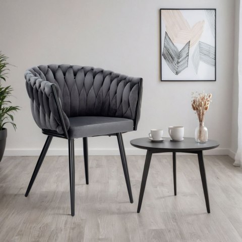 KRZESŁO WELUROWE PLECIONE COFTON BLACK VELVET GRAFITOWY