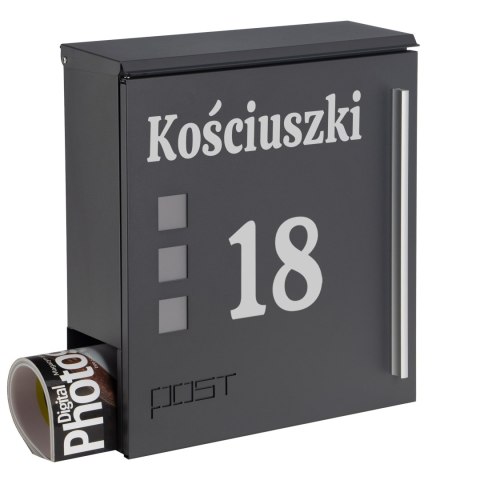 SKRZYNKA POCZTOWA NA LISTY MILUZ ANTRACYT Z NAPISAMI