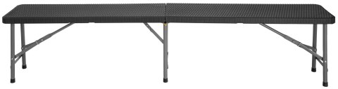 ZESTAW CATERINGOWY RATTAN CZARNY STÓŁ 180 CM+ 2 ŁAWKI