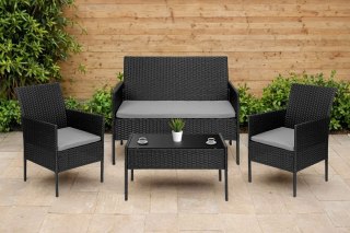 ZESTAW MEBLI OGRODOWYCH Z TECHNORATTANU MAGNOLIA CZARNY Z SZARYMI PODUSZKAMI