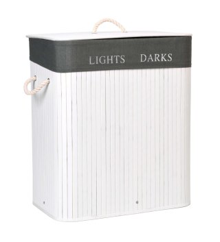 KOSZ BAMBUSOWY POJEMNIK NA PRANIE 2 KOMORY BIAŁO-SZARY