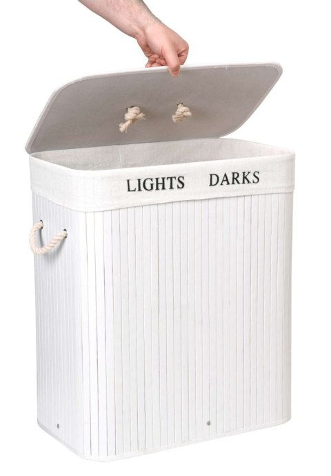 KOSZ BAMBUSOWY Z POKRYWĄ 100L 2 KOMORY BIAŁY