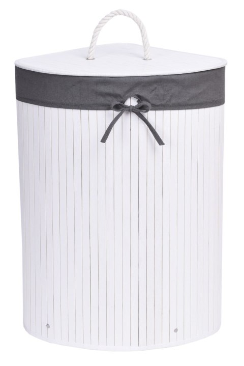 KOSZ NAROŻNY NA PRANIE BAMBUSOWY Z POKRYWĄ BIAŁO-SZARY