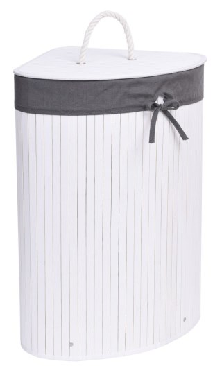 KOSZ NAROŻNY NA PRANIE BAMBUSOWY Z POKRYWĄ BIAŁO-SZARY
