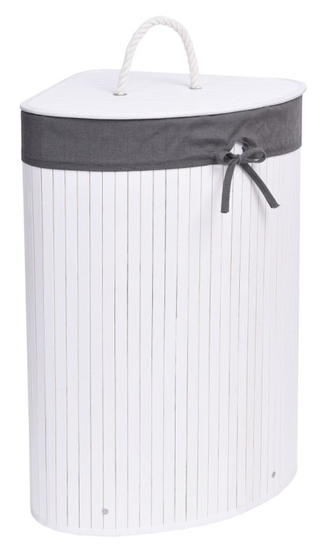 KOSZ NAROŻNY NA PRANIE BAMBUSOWY Z POKRYWĄ BIAŁO-SZARY