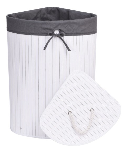 KOSZ NAROŻNY NA PRANIE BAMBUSOWY Z POKRYWĄ BIAŁO-SZARY