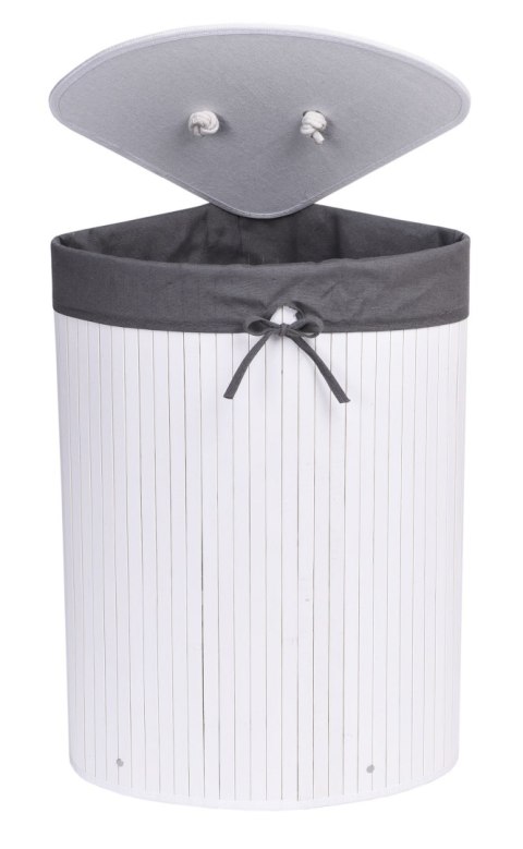 KOSZ NAROŻNY NA PRANIE BAMBUSOWY Z POKRYWĄ BIAŁO-SZARY