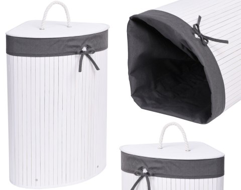 KOSZ NAROŻNY NA PRANIE BAMBUSOWY Z POKRYWĄ BIAŁO-SZARY