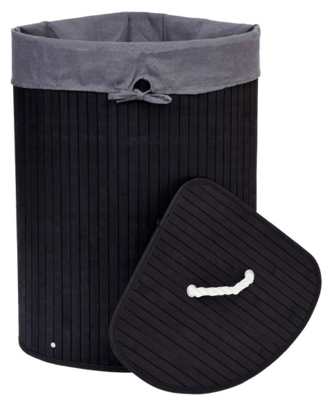 KOSZ NAROŻNY NA PRANIE BAMBUSOWY Z POKRYWĄ CZARNY