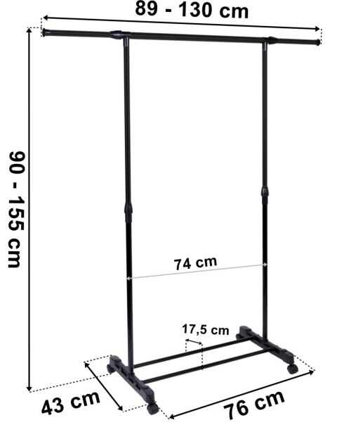 MOBILNY WIESZAK STOJĄCY NA KÓŁKACH DEKA CZARNY