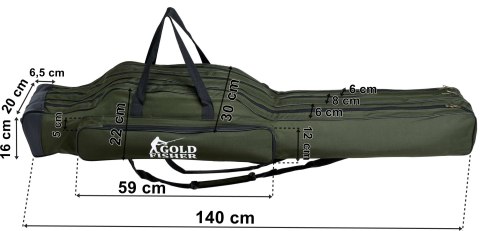 POKROWIEC NA WĘDKI 140 CM GOLD FISHER 3 KOMORY